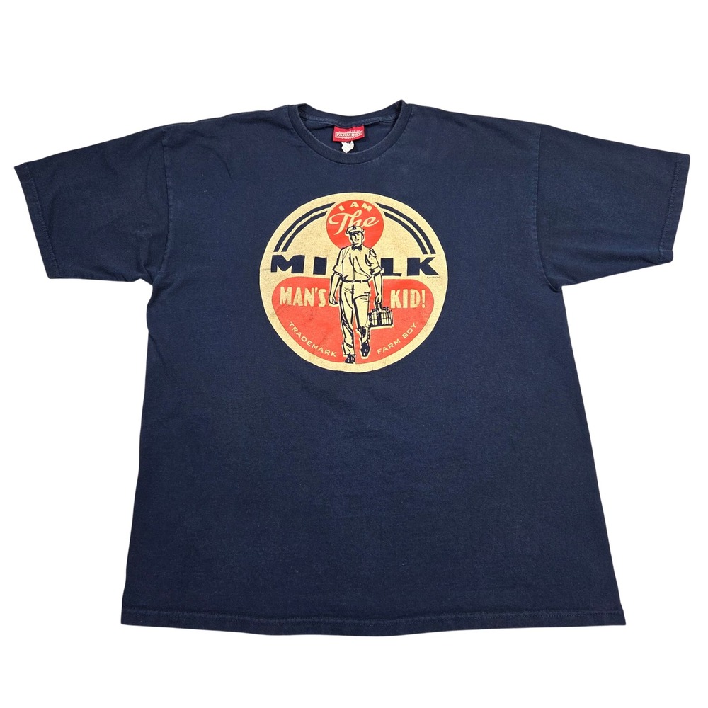 Farm Boy The Milk Man Kid Graphic T Shirt Navy Blue XL Western Cowboy‎ Rodeo